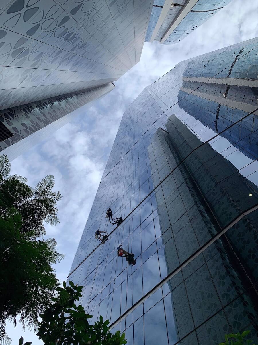 Rope-access window cleaning