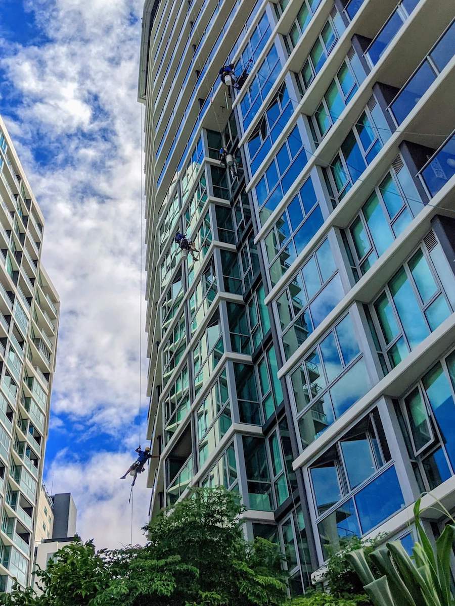 Rope-access window cleaning